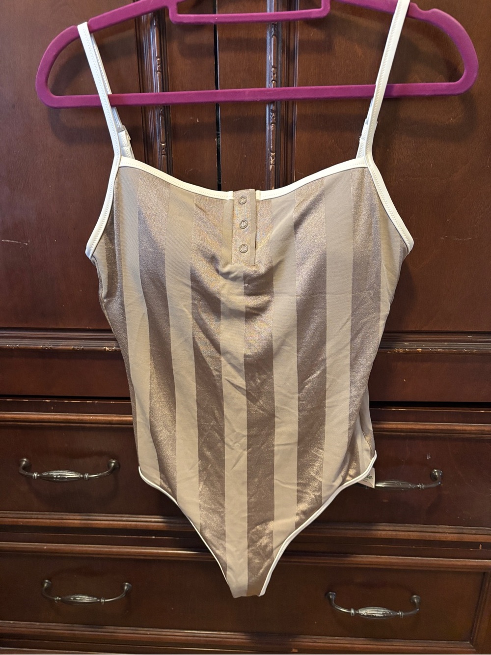 aerie Neutral-Taupe Satin Strappy Bodysuit